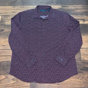 Perry Ellis Long Sleeve Mens Shirt XL Non Iron Stretch Burgundy Printed